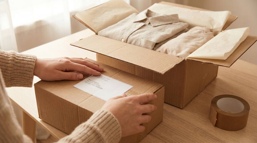 商品を梱包して返却する様子